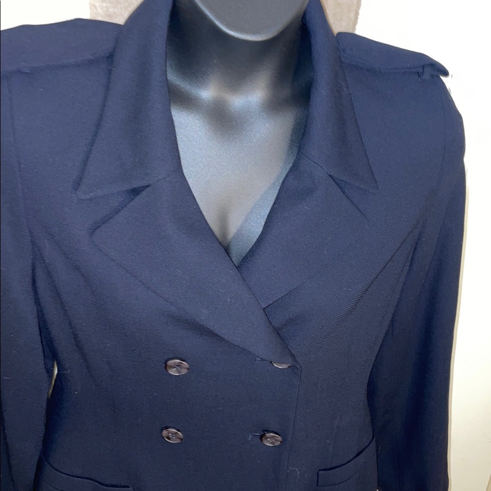 Ellen Tracy Women's Navy Black Wool Pea Coat with Pockets & Shoulder Epaulets 16
